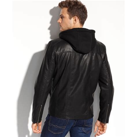 guess hooded faux leather jacket.